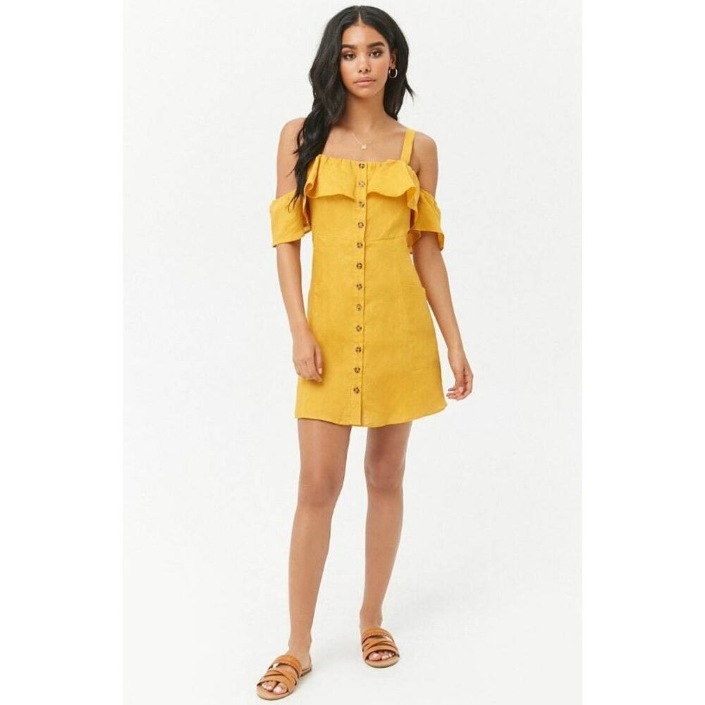 Forever 21 Linen Button Down Mini Dress‎ Medium